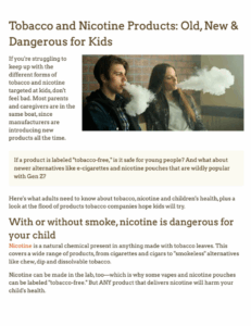 Article from healthychildren.org about old, new, and emerging tobacco and nicotine products